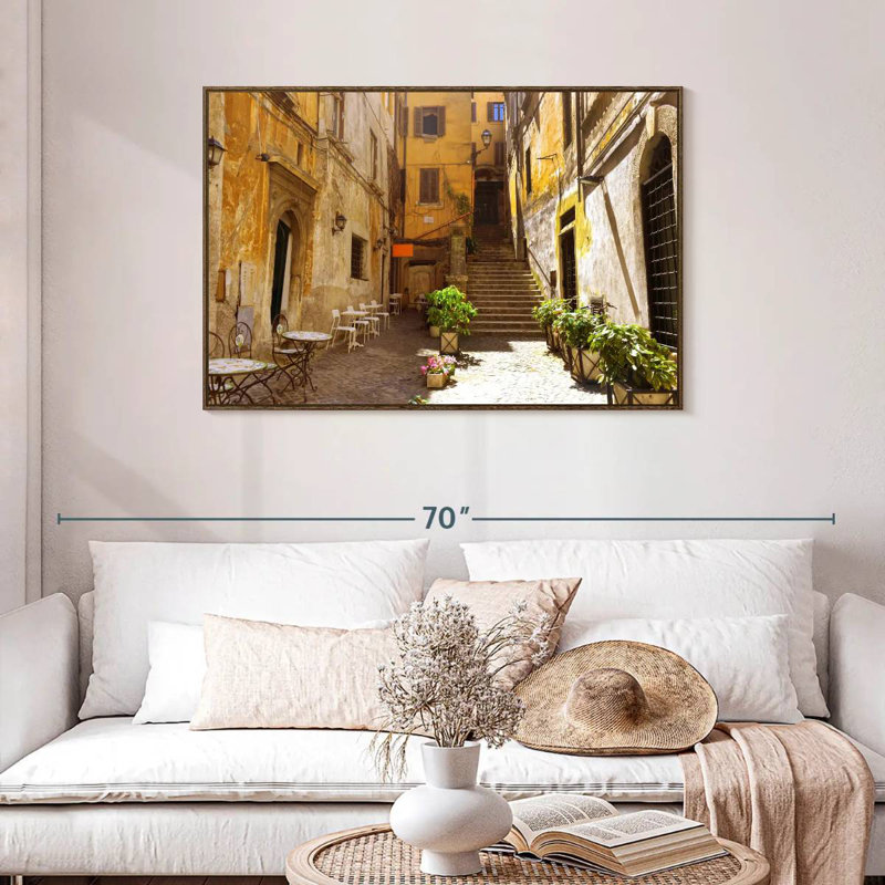 Rue romaine pittoresque, Cadre flottant noyer, 43 po x 29 po