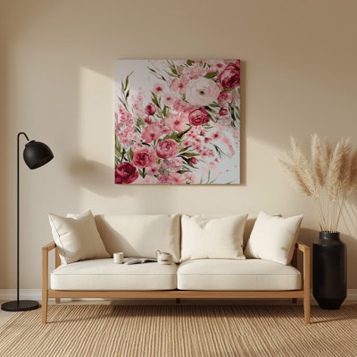 Aquarelle florale 86, art mural en métal beige