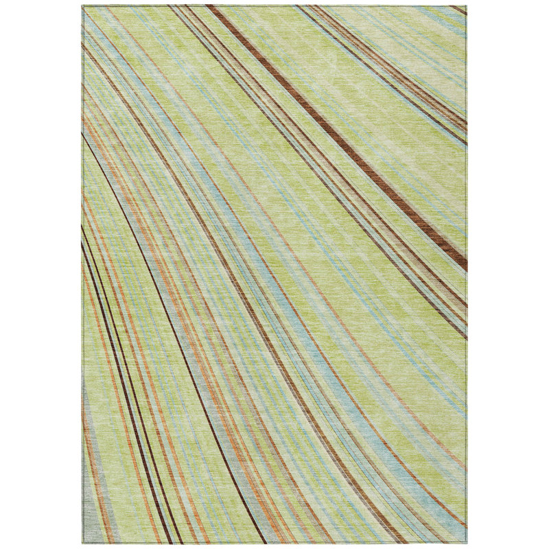 Tapis intérieur lavable rayé brun et bleu ciel 5 pi x 8 pi