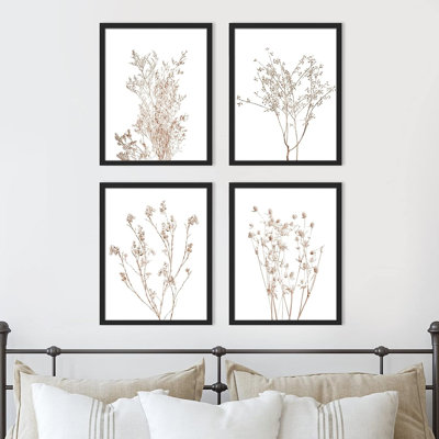 " IDEA4WALL Framed Pastel Brown Forest Plant Variety Wall Art, Set Of 4 Nature Wilderness Wall Decor Prints, Botanical Floral Wall Decor For Living Room, Bedroom " 4 - Pieces