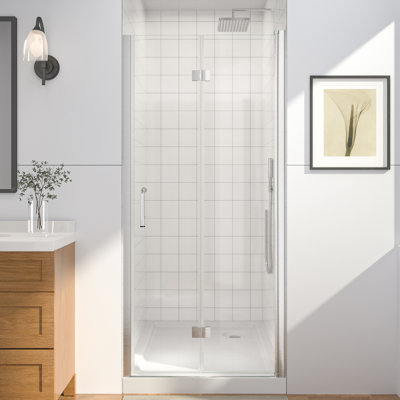 34-36 1/2 in.W x 72 in.H Bifold Frameless Glass Shower Door, Folding Frameless Shower Door