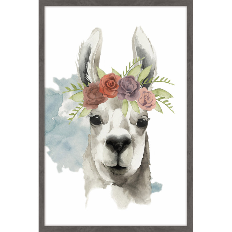 Llama Flora I - Single Picture Frame Painting, 91cm H x 61cm W 
