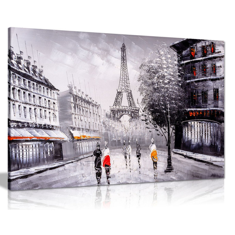 Paris Landscape Black White Red - Wrapped Canvas Print, 46cm H x 31cm W