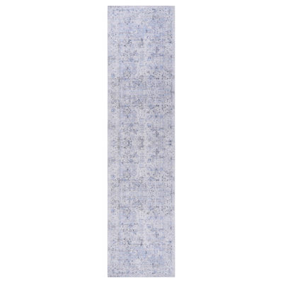 Kitchen Area Rug - Washable, Non-slip, Low-pile, Foldable, Stain , Non-shedding, & Pet Approved (blue+cream, 2'6'' X 10' Versatile Washable For Living Room Soft,