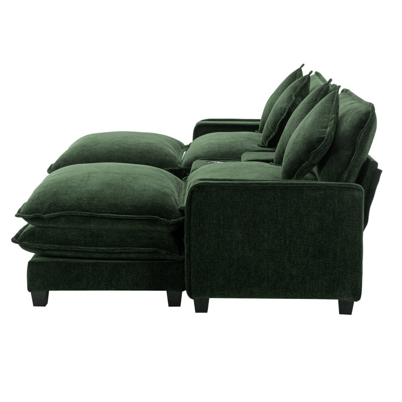 111" Sectional Sofa Chenille Upholstered Sofa, Green