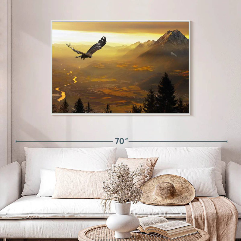 Aigle royal au coucher du soleil, Cadre flottant blanc, 46 po x 31 po