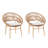 Cyril Outdoor Wicker Papasan Style Dining Chair, Teak Finished Leg And Light Brown Faux Rattan, Beige Cushion, Set Of 2-28994190