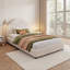 Structure de lit rembourrée Boucle avec tête de lit semi-circulaire, lit plateforme minimaliste moderne blanc, aucun sommier requis-1802708471