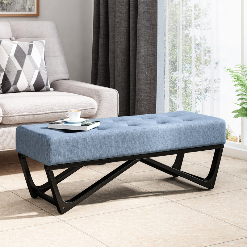 Banc chic avec siège à boutons et forme rectangulaire, H 16,5 po x l 48,45 po x P 17,5 po,