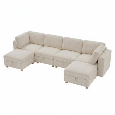 Canapé modulaire modulaire, canapé convertible avec rangement, ensemble de canapé pliant multifonctionnel en tissu, canapé 6 places (beige)