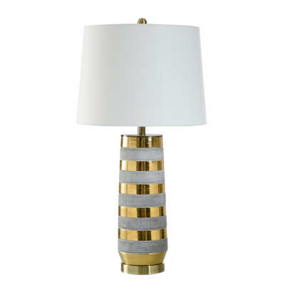 Lampe de table Sundisk Gold - Corps rayé en céramique polie or - Abat-jour blanc