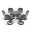 Ensemble de salle à manger 7 pièces en fonte d'aluminium toutes saisons, comprenant 6 chaises pivotantes et une table ronde de 48,03 po avec structure noire-1835997066