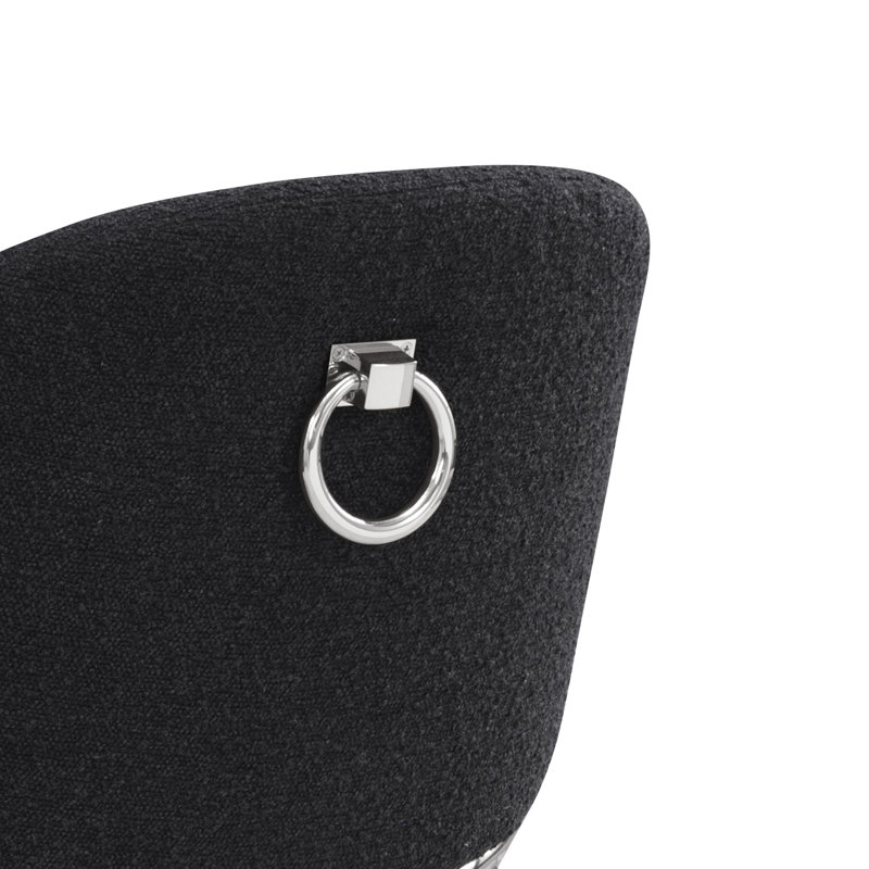 Tabourets de bar en tissu Teddy Boucle, Tabouret de bar (siège d'une hauteur de 30 po), Siège noir / structure argent