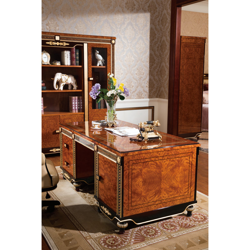 Gilemette 2 Piece Solid Wood Rectangular Executive Desk Office Set with Chair