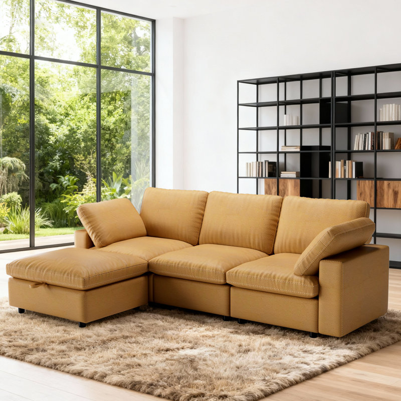 100" Pu L Shaped Sectional Couch ,Modern Modular Sofa With Deep Seat,Couches For Living Room Bedroom, Brown
