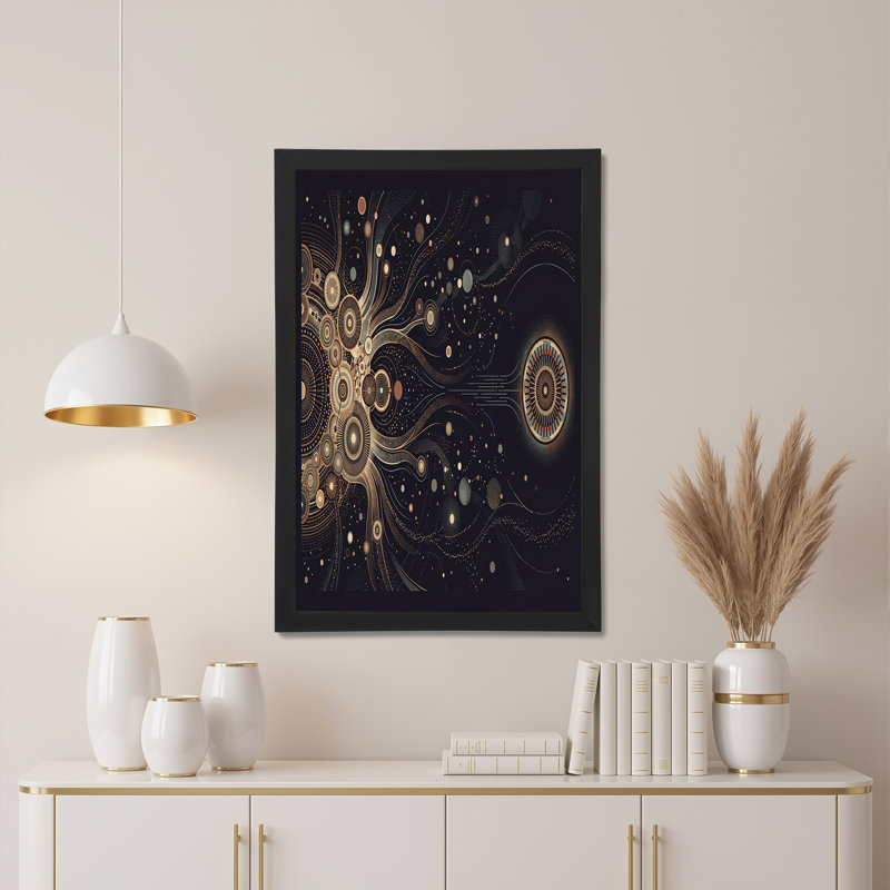 Toile abstraite, cercles abstraits dorés et bronze, H 20 po x l 30 po