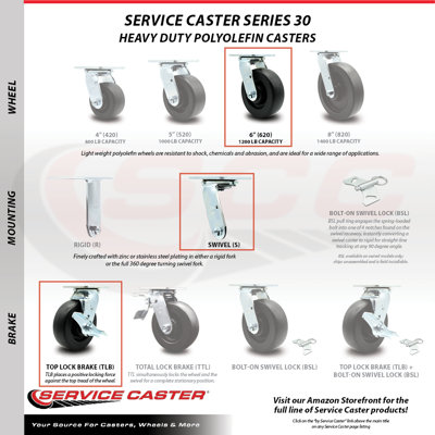 4 Piece Polyolefin Caster Set with Roller Bearing Swivel Lock Brake
