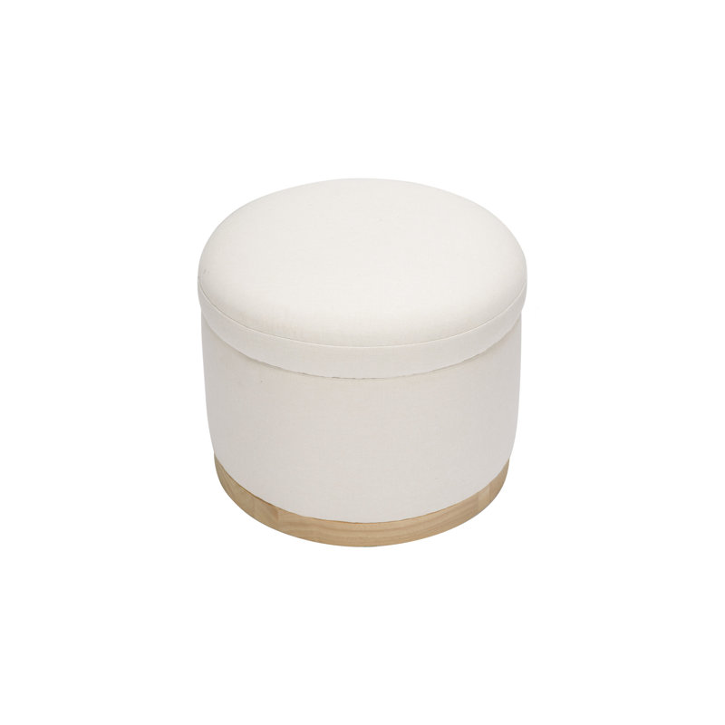 Naka 21.5" Round Cream Storage Ottoman with Light Wood Base