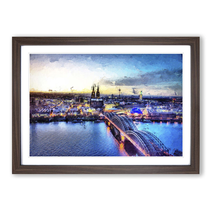 Hohenzollern Bridge in Cologne Germany - Picture Frame Painting Print, 48cm H x 65cm W x 2cm D, Walnut Framed