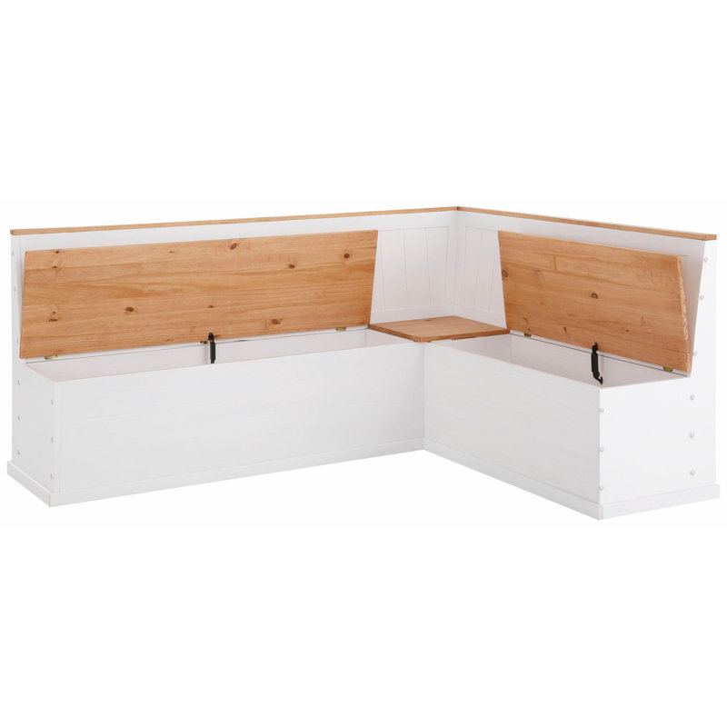 Appleridge  Corner Wood Storage Bench, White/Stain Wax, H90 x W200 x D160cm
