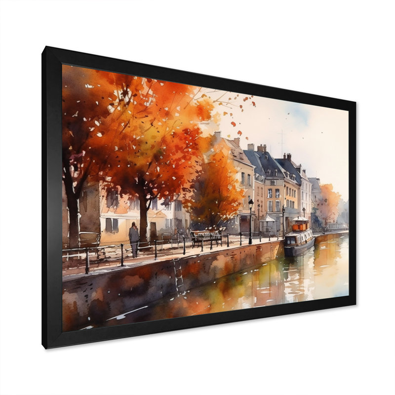 Lorenzia Waterfront Cityscape I sur impression sur toile, Cadre photo noir, H 12 po x l 20 po x P 1 po