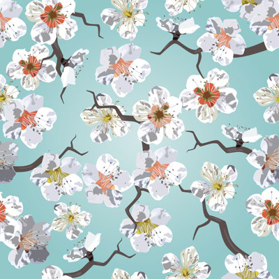 Sakura Seamless Pattern 1 Piece Wrapped Canvas Wall Art