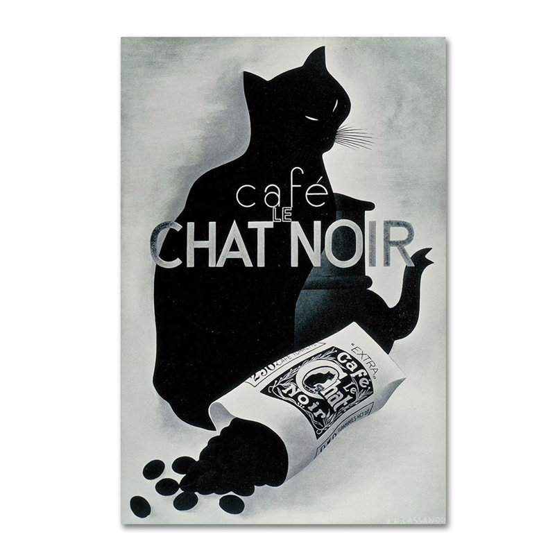 « chat noir coffee », art mural sur toile tendue, H 19 po x l 12 po