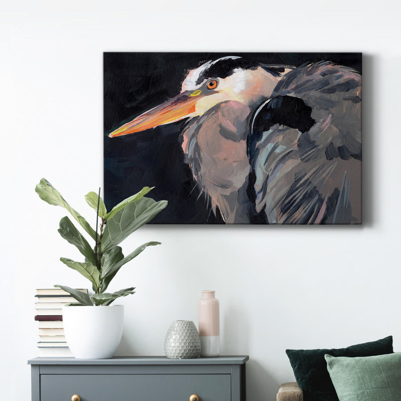 Grand héron II - reproduction sur toile tendue, H 12 po x l 8 po x P 1 po