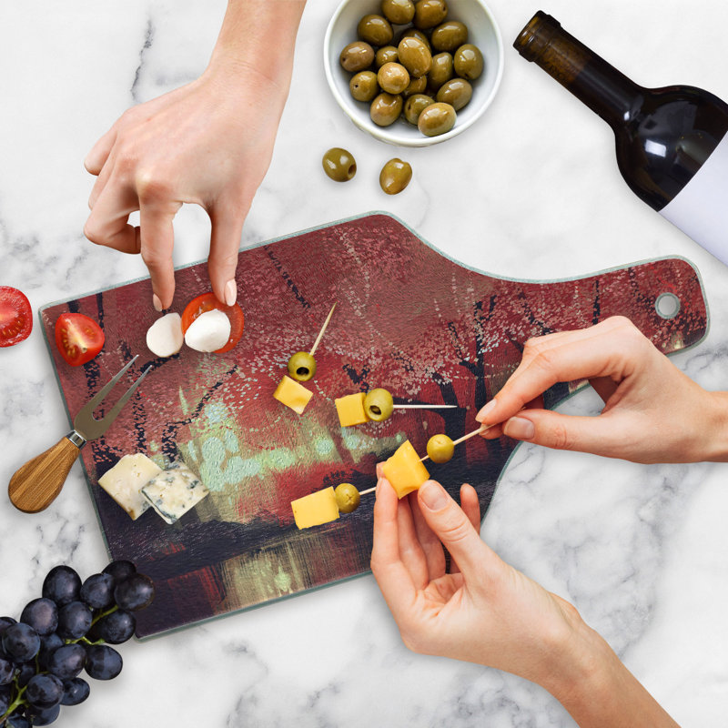 Ambesonne Nature Tempered Glass Cutting Board Charming Mist Forest Brown and Ruby