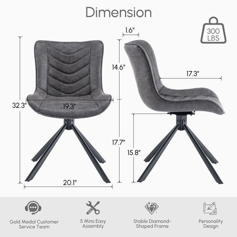 Tufted Swivel Leather Upholstered Dining Chairs Modern Wingback Side Chairs with Metal Legs, Dark Gray