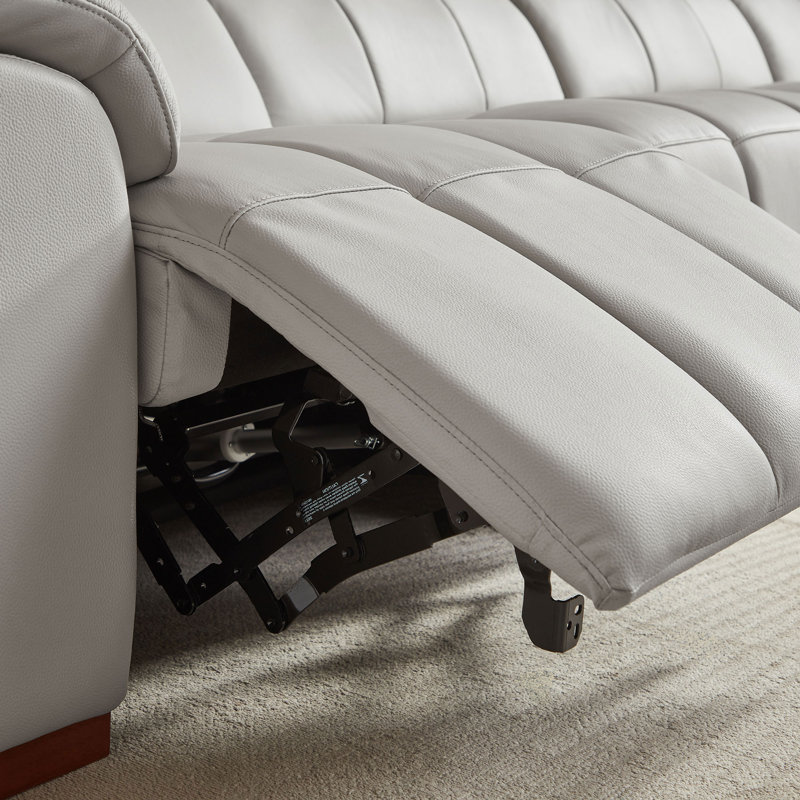 144.87" Genuine Leather Power Reclining Sectional With USB Port, Right Hand Facing, Gray Genuine Leather