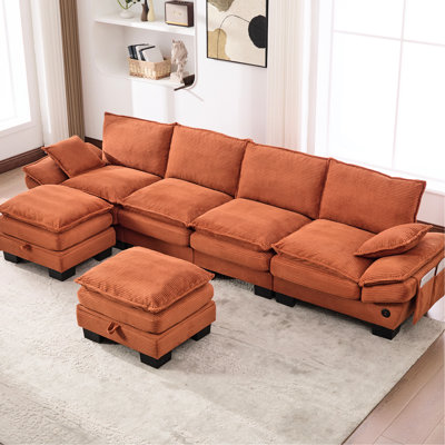 Velours côtelé modulaire en velours côtelé, avec confort, poches pour téléphone et revêtement de rangement, coussin double couche, repose-pieds
