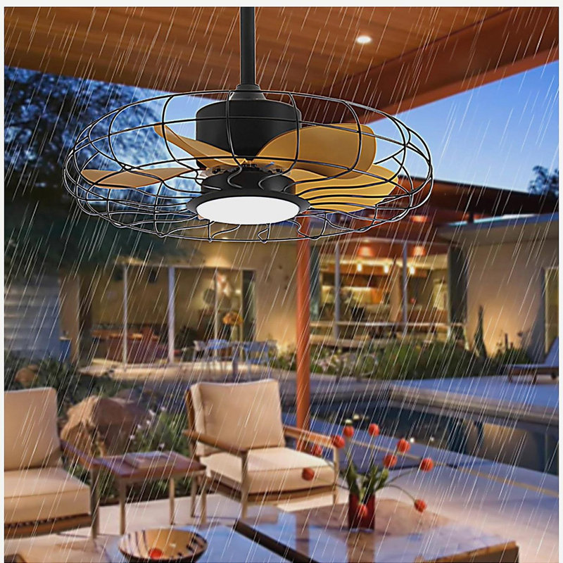 23-inch outdoor ceiling fan with light, IP65 waterproof, with remote control, 3CCT 6-speed, suitable for porches, doorways, pavilions