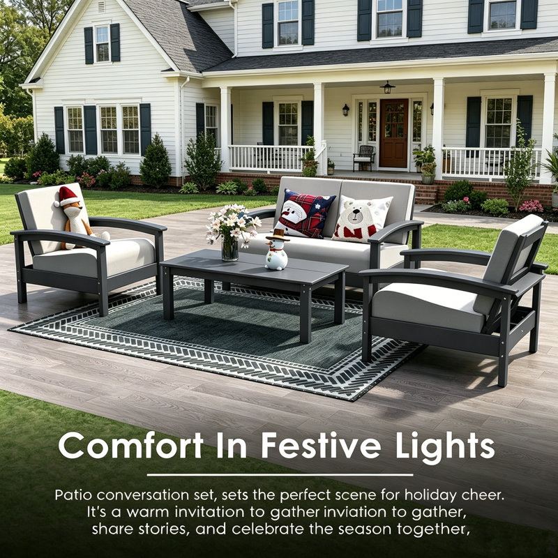 Deluxe 4-Piece Patio Furniture Set All-Weather Couch, Gray