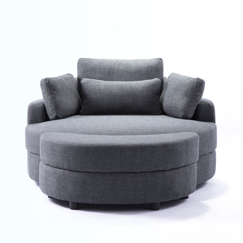 Danieal Upholstered Barrel Chair with Ottoman, Dark Gray Fabric
