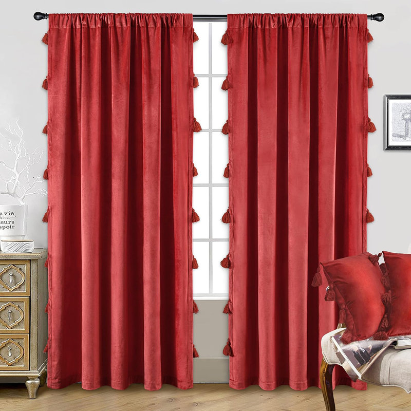 Swinson Velvet Solid Room Darkening Thermal Rod Pocket Curtain Panels, White/Gold