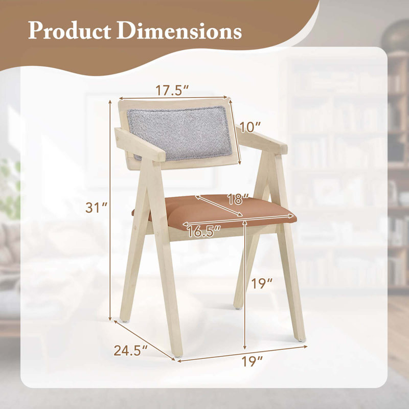 Ensemble de 2 chaises d'appoint modernes avec coussins de siège et dossiers en sherpa Leathaire, Similicuir fauve, Beige