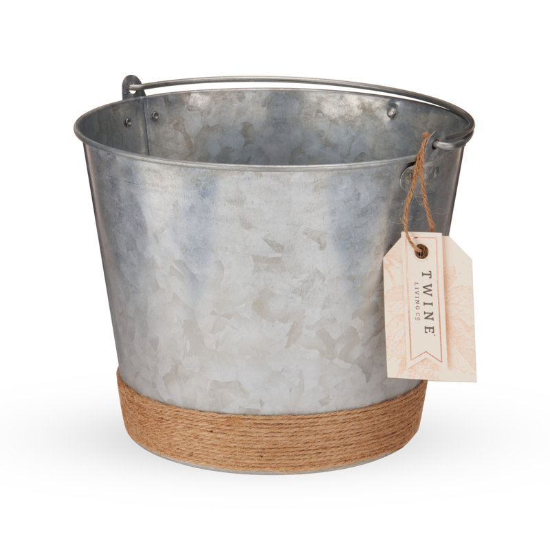 Twine Jute Wrapped Galvanized Ice Bucket, Set Of 1, Twine