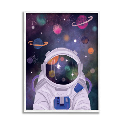 Cosmic Universe Reflection Astronaut Helmet Galaxy Stars par Lisa Perry White boutons - Peinture