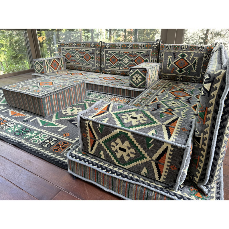 Ensemble de canapé avec repose-pieds Traditional Kilim, Gris