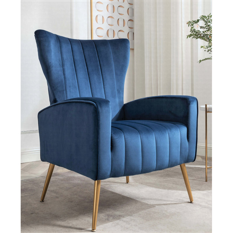 Fauteuil d'appoint à oreilles en velours, Bleu
