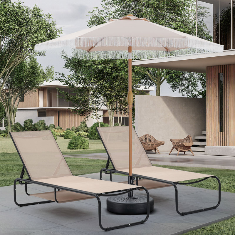 3 Piece Outdoor Chaise Lounge Set With Umbrella