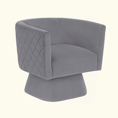 Earl 29" Modern Velvet Swivel Accent Chair – 360° Rotating Barrel Chair with Diamond Quilted Back & Plush Cushioning by Mercer41