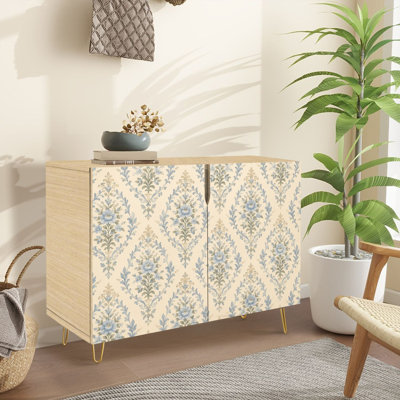 Buffet Buffet avec rangement Damas rétro floral bleu beige avec 2 portes pour le salon et la cuisine