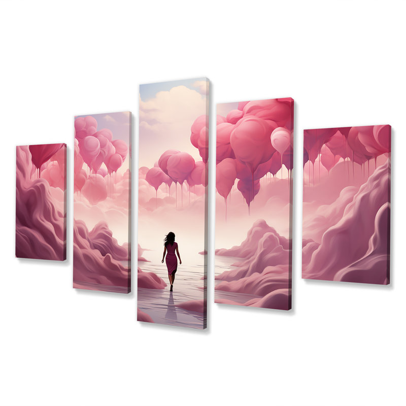 «Rose and White Air Balloon Solitude II - Abstract Landscape Multipanel», art mural