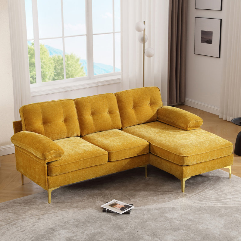 Canapé modulaire réversible rembourré Eriane, Chenille jaune