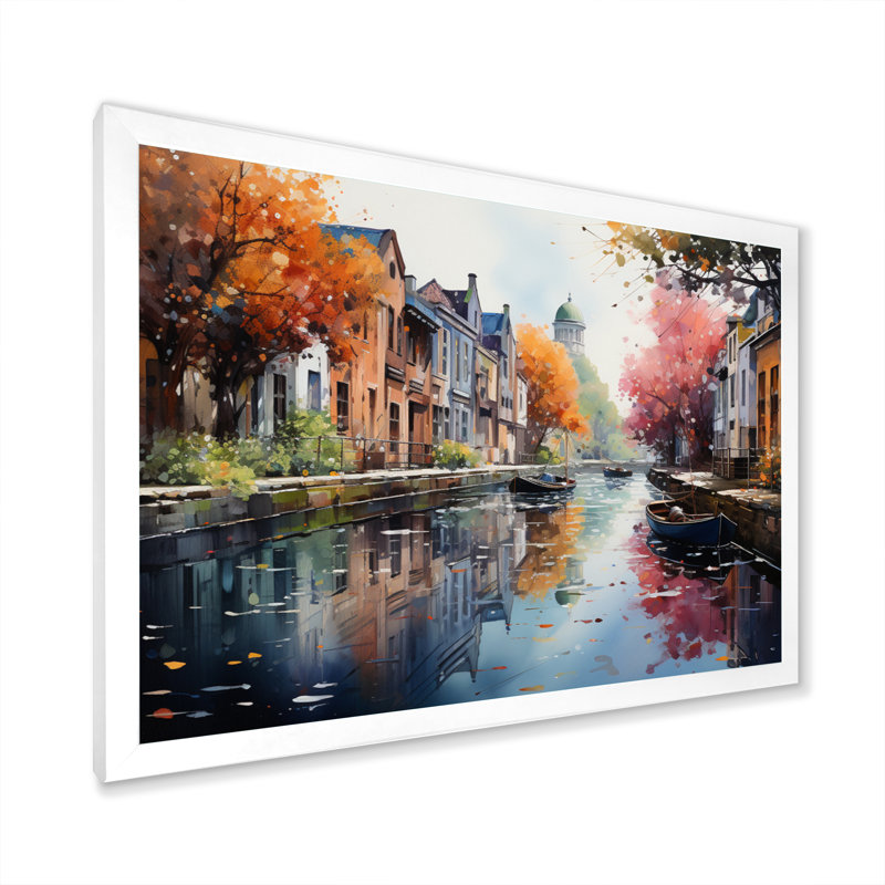 Pointillisme du canal rose vibrant - impression, H 30 po x l 40 po x P 1,5 po, Cadre photo blanc
