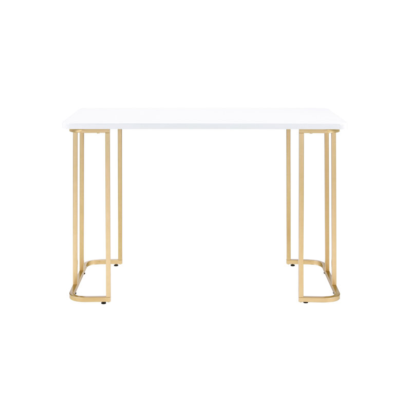 Bureau rectangulaire blanc et or, base carrée ouverte en métal, plateau en bois composite, 24 po x 48 po 31 po et bureau doré, base avec tube, bois, profondeur l 31 po