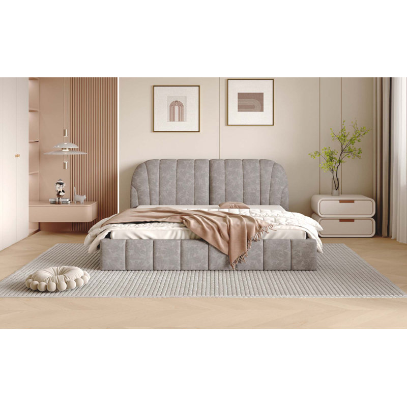 Queen Size Upholstered Platform Bed With Thick Fabric,Polyester