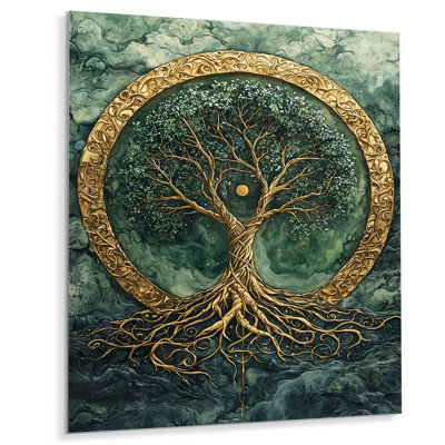 Décoration murale en métal «Un arbre vert de la vie dans les racines célestes»